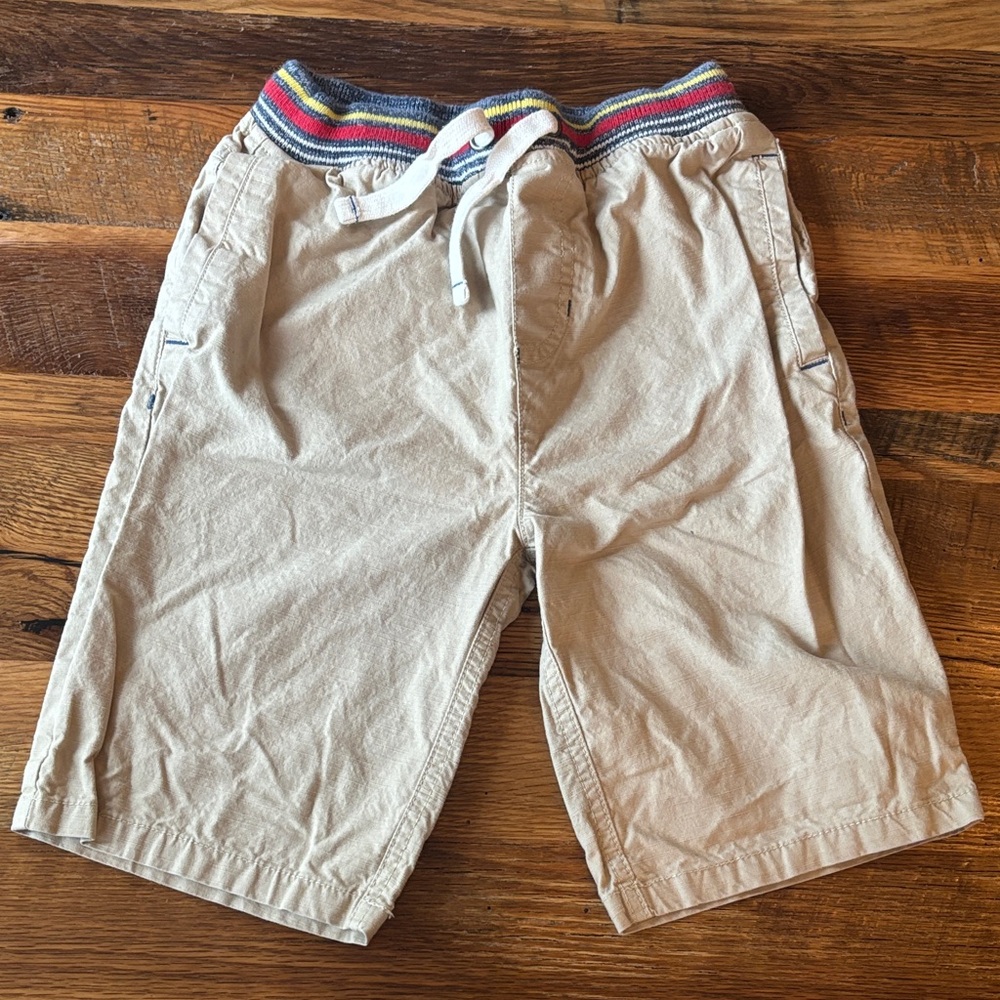 Mini Boden Beige drawstring Shorts with Striped Waistband size 10Y